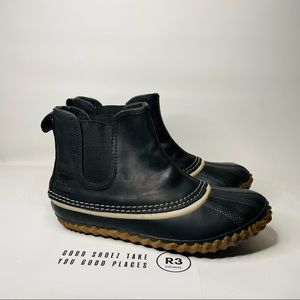 Sorel Black Ankle Boots with Tan Sole